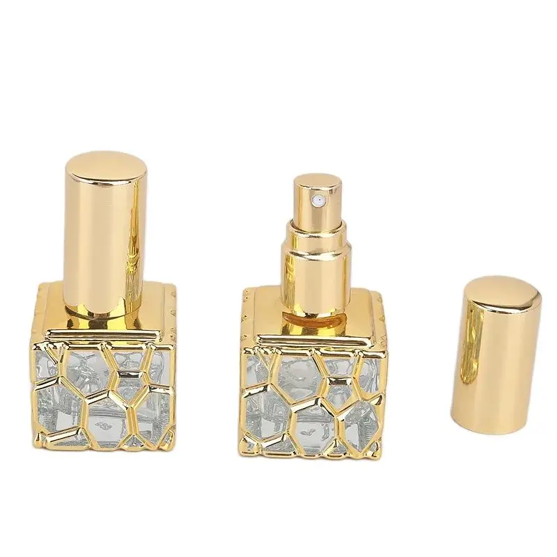 30pcs 10ml Plating Gold Spray Bottle The Water Cube Perfume Refill Bottle Small Sample Travel Essentials Glass Perfume Bottle