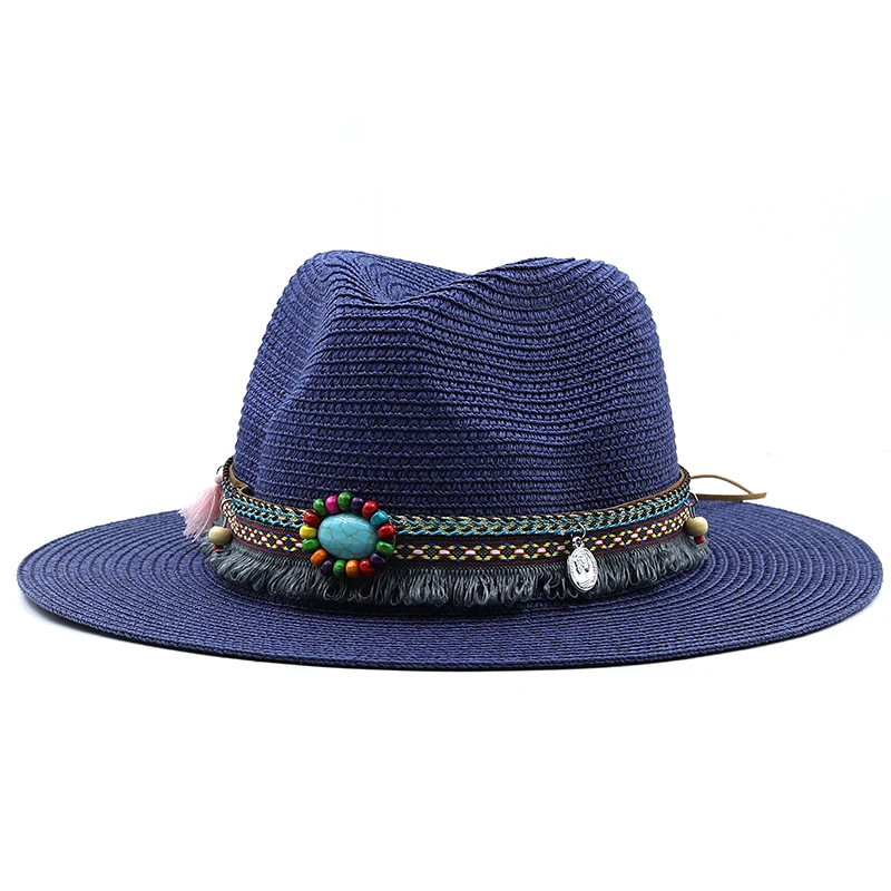 Summer Outdoor Men Women Hand-woven Western Cowboy Straw Hats Wide Brim Breathable Beach Jazz Cap Sun Protection Hat