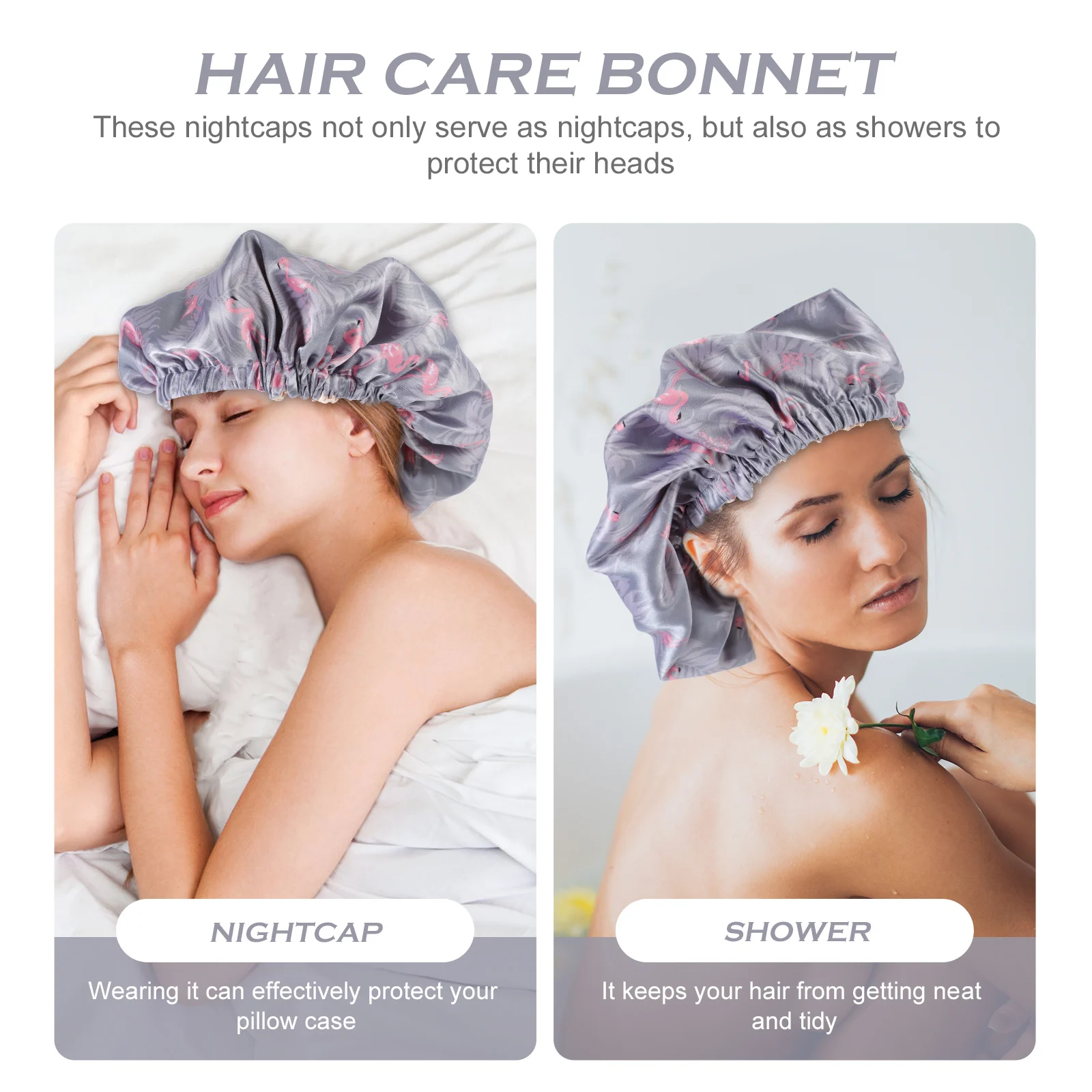 

Satin Bath Hat for Curly Hair Care Bonnet Reusable Sleep Pillow Protection Satin Shower Cap Woman Hat Home