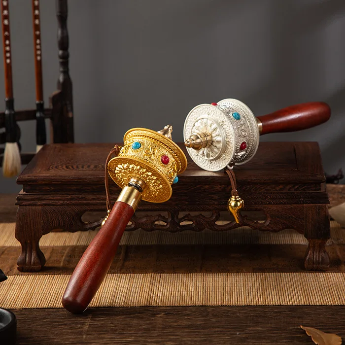 Buddhist Xizang hand crank to gold wheel hand to turn six-character mantra Tibetan to gold simple wheel ornament