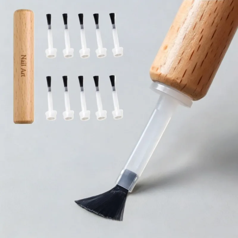 Professional Nail Brush Set with Detachable Wooden Grip Multi Functional Nail Polish Brushes Nail Art Tools