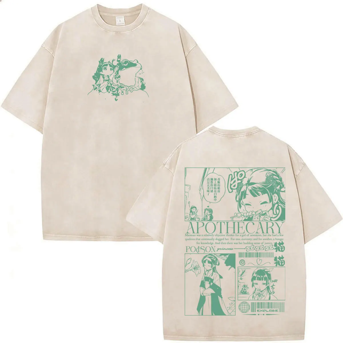 The Apothecary Diaries Maomao Washed Vintage Anime T Shirt Men Women Casual Harajuku Oversized Short Sleeves T-shirts Streetwear