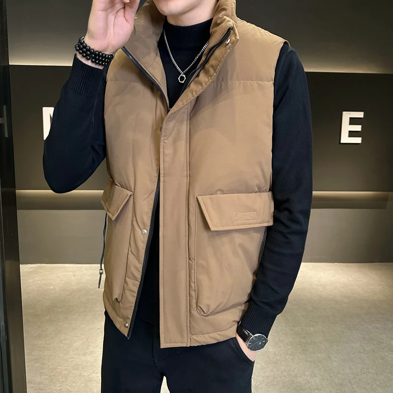 Kamizelka puchowa outdoorowa zimowa, kurtka bez rękawów, kamizelka bawełniana dla mężczyzn w średnim wieku i starszych, casualowa kurtka puchowa ze stójką dla ojca.