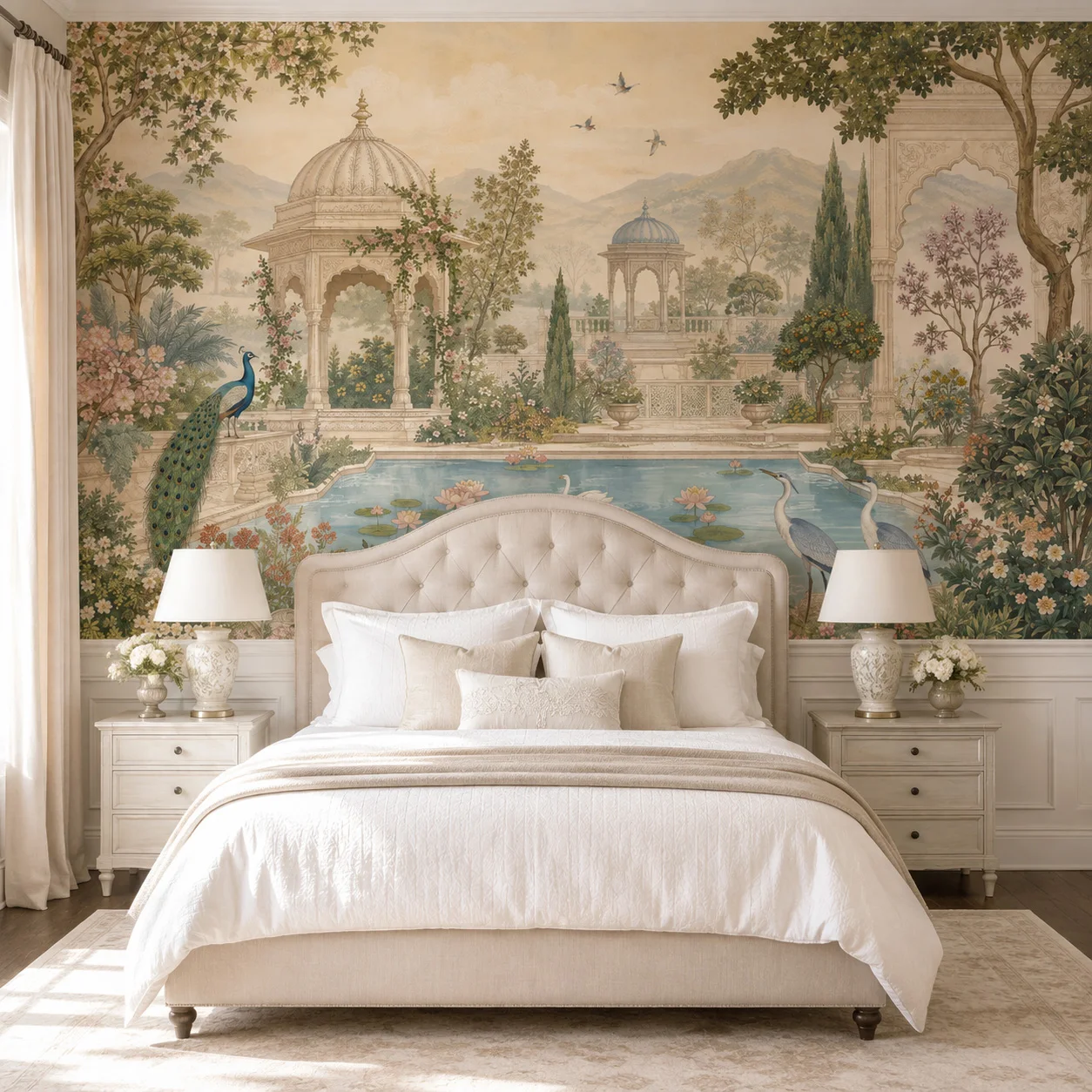 Custom Vintage Palace Garden Wallpaper Mural Peacock Swan Floral Landscape Wall Decor Living Room Non Self Adhesive