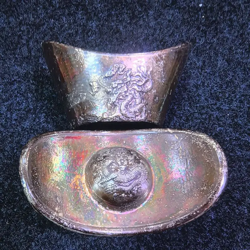 Antiqued colorful item film props 2.5kg Double Dragon ingot craft ornament for collection
