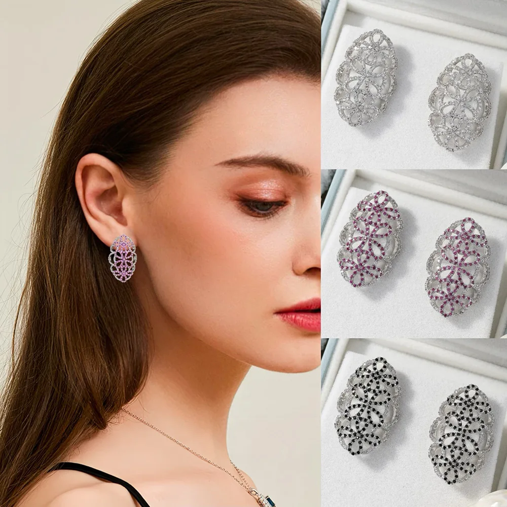 

Missvikki New Luxury Skeleton Inlaid Zircon Earrings for Women Bridal Drop Dangling Earrings Party Wedding Jewelry Gifts