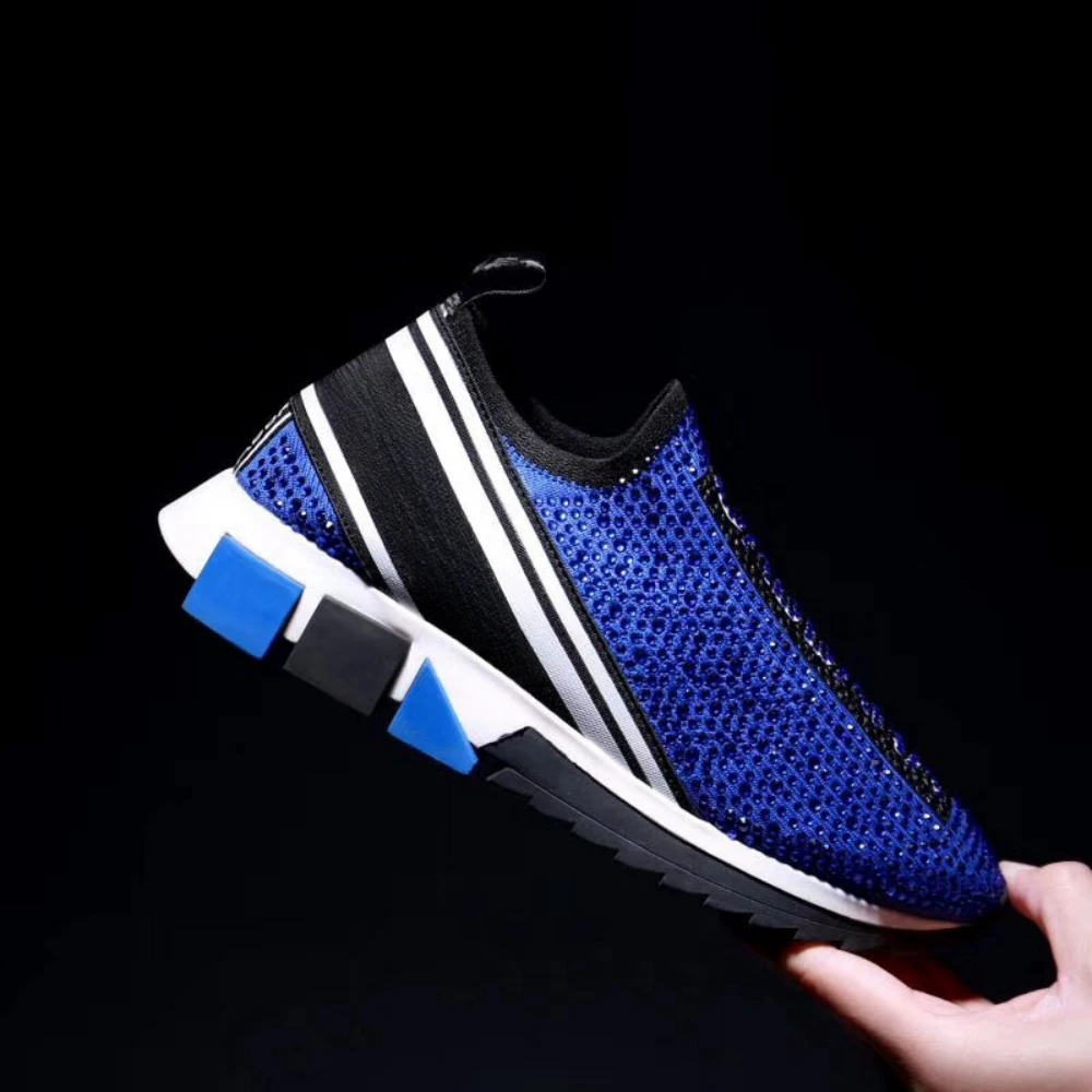 2024 Autumn/Winter New Elastic Knitted Sports and Leisure Board Shoes Splicing Men's Shoes Flat Bottom Mesh Couple's Same Style