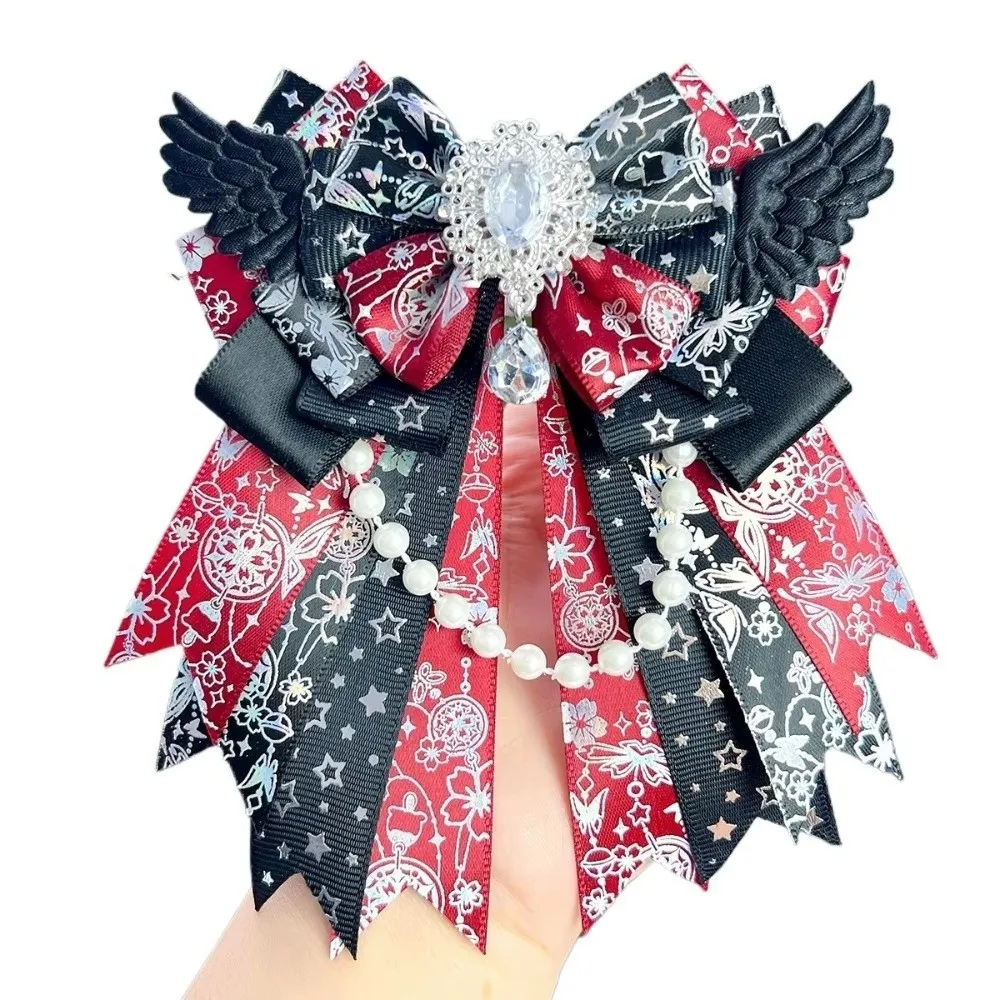 Gifts Double Layer Bow Brooch Bead Chain Handmade DIY Bow Pin Gemstone Pendant Ita Bag Decoration For Anime Lolita