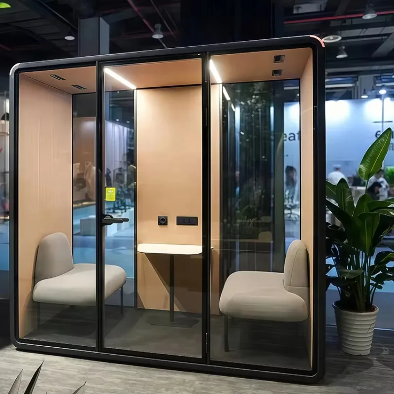 Modern Acoustic Portable Soundproof Booth 2-Seater Office Meeting Pod With Acoustic Steel Panel Design Silent Office Phone Booth