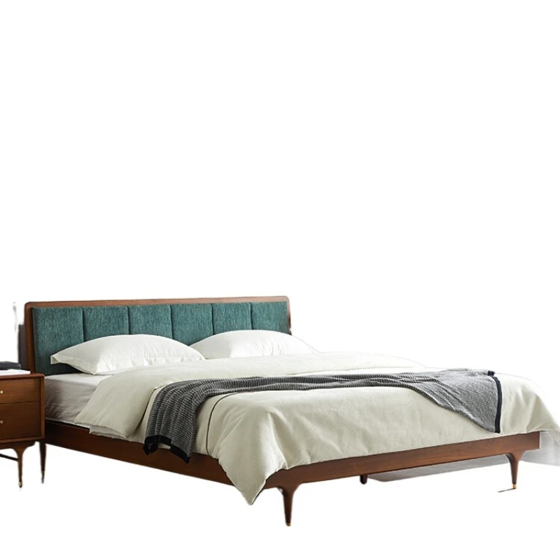 

Средневековая двуспальная кровать из массива дерева в японском стиле, 1,8 метра, главная спальня, роскошная кровать со спинкой в скандинавском стиле