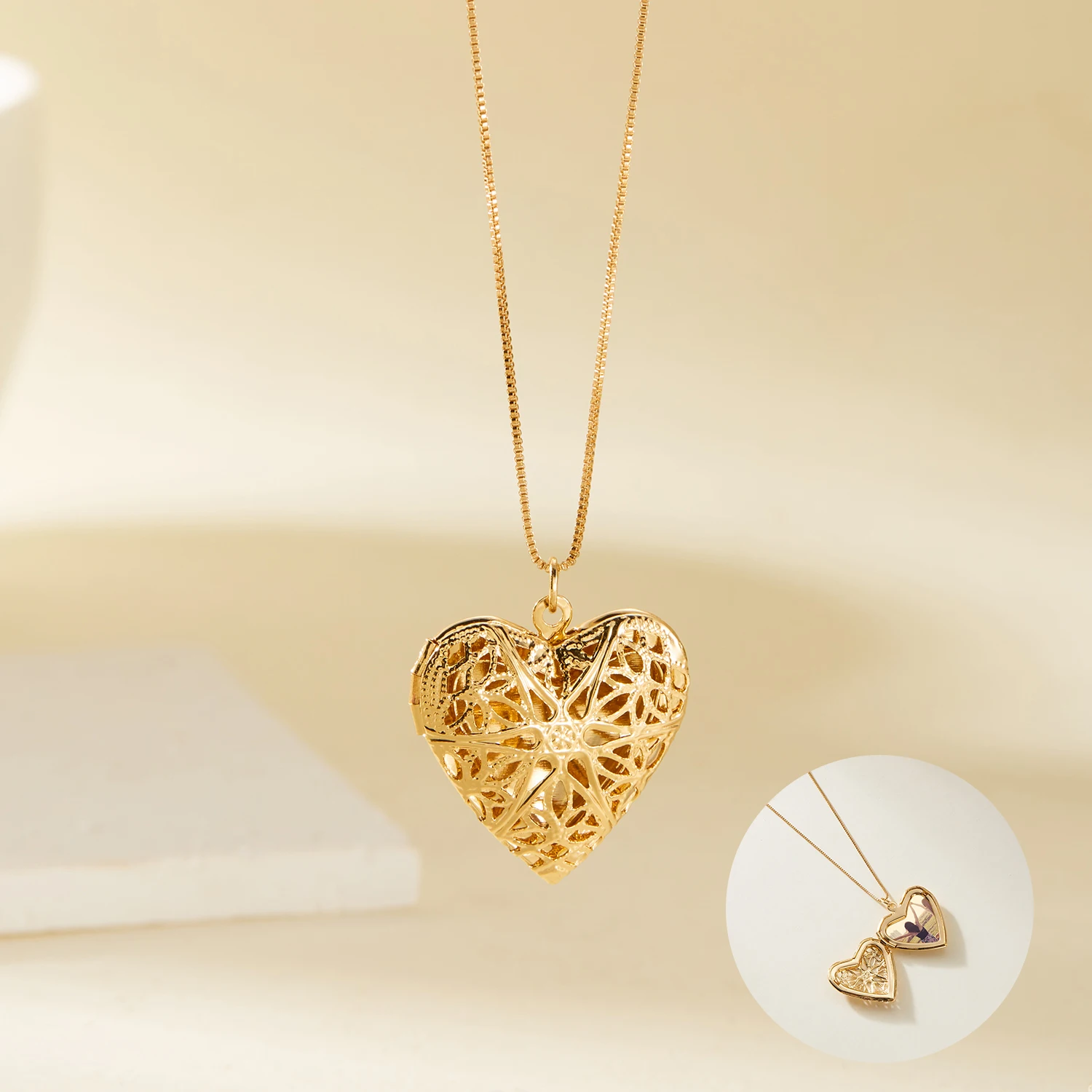 Romantic Heart Pendant Message Locket Necklace for Women Lover Couple Fashion Jewelry Gold Color Chain Photo Album Box Choker