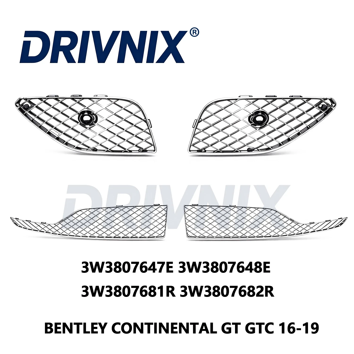 Front Lower Bumper Grille Chrome Silver 3W3807647E 3W3807648E 3W3807681R 3W3807682R For Bentley Continental GT GTC 2016–2019