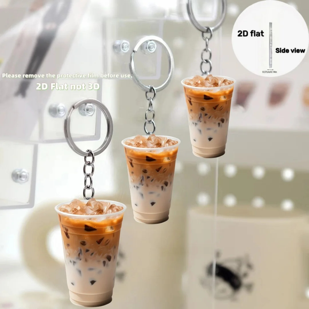 Chaveiro Caffe Latte, Tema de Bebida, Pingente Acrílico 2D, Ornamento de Chá com Leite, Decoração Suspensa para Bolsas/Festas/Presentes