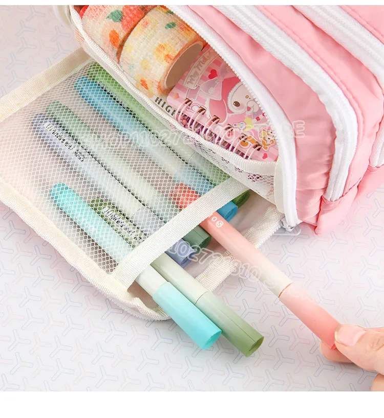Snoopy Pencil Case 3 Layers Pen Bag Large Capacity Korean Organizer Pouch Student Back To School Supplies Stationery Kids Gift