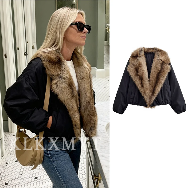 

Женская куртка-бомбер 2025, зимняя модная короткая куртка с длинными рукавами и меховым воротником, женское уличное пальто для отдыха