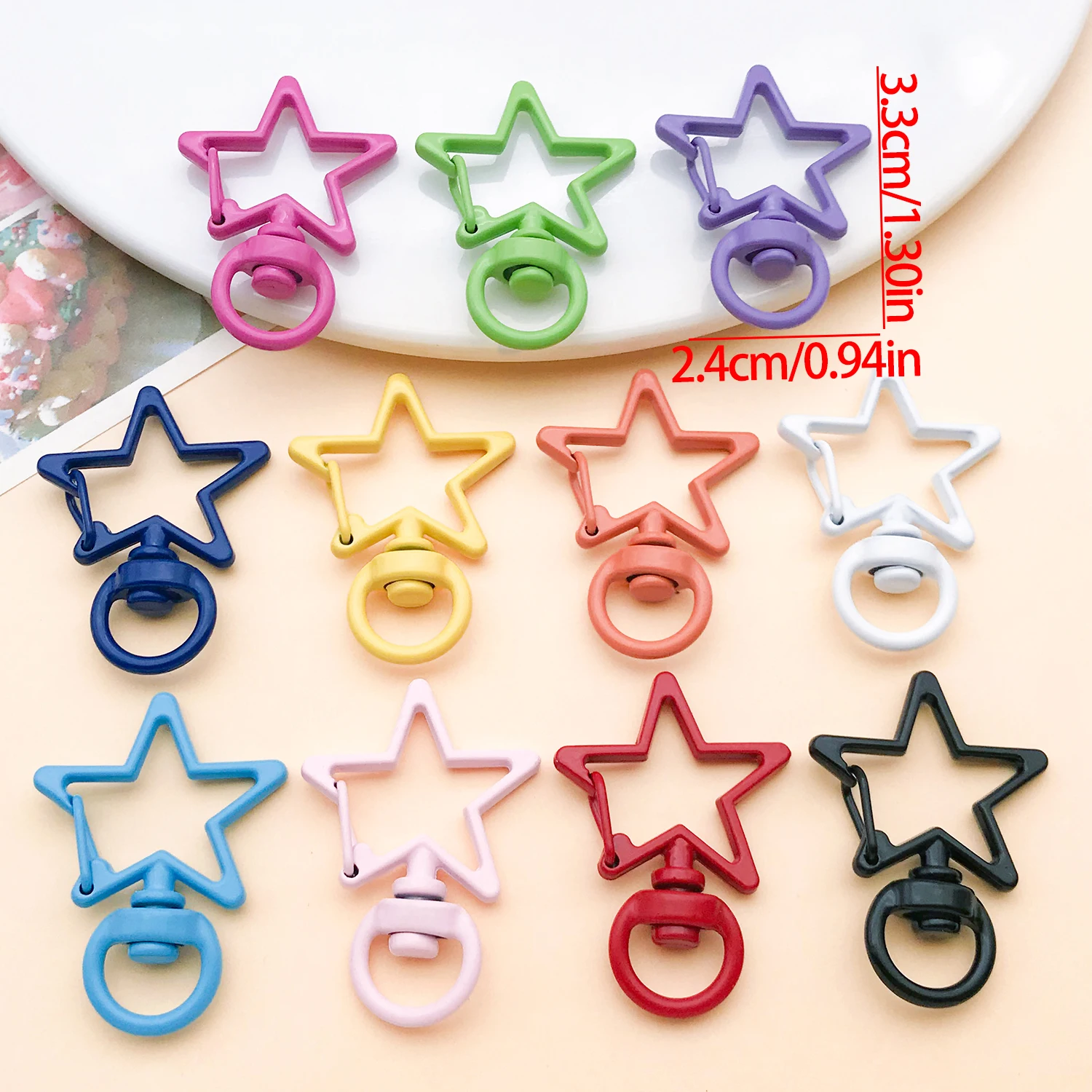 30pcs 24X33mm Zinc Alloy Paint Five-Pointed Star Hook Universal Buckle Dog Buckle DIY Key Chain Bag Pendant Making Accessories