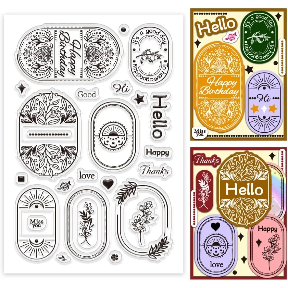 Ellipse Label Clear Stamps Leaf Silicone Stamps Words Rubber Stamp Decorative Transparent Stamp for Card Making Spring