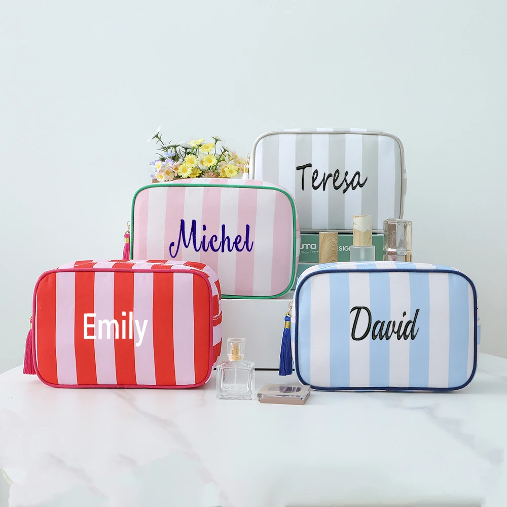 

Customized Striped Fringe Bride, Bridesmaid Gift Makeup Bag, New Portable Toiletry Bag, Simple Home Storage Bag