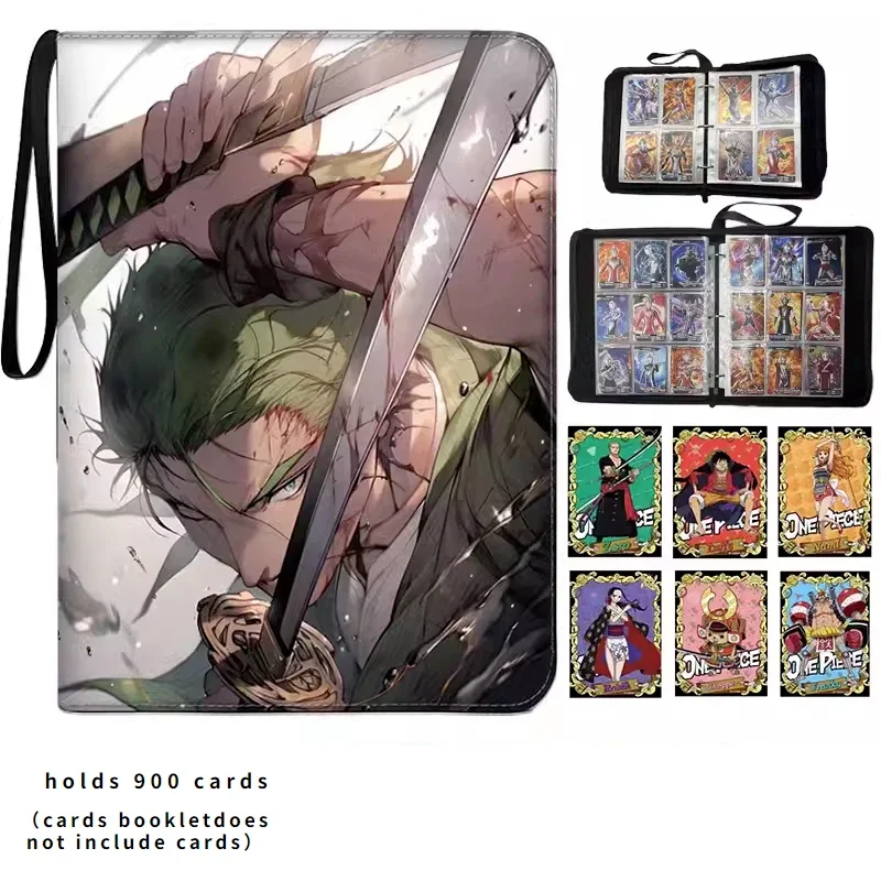 900 Pcs Anime One Piece Luffy Zoro Monkey D. Luffy Cards Book Zipper Leather Cards Binder Display Game Collection Card Toy Gifts