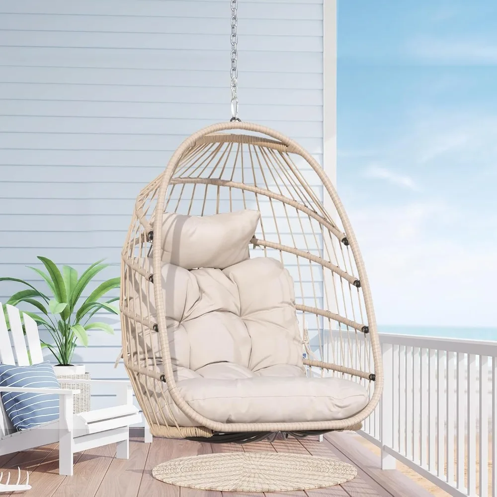 

Outdoor Hanging Egg Chair Without Stand, Patio Wicker Swing Egg Basket Chairs with Padded Cushion, 350 Lbs Comfy Cozy Ceiling