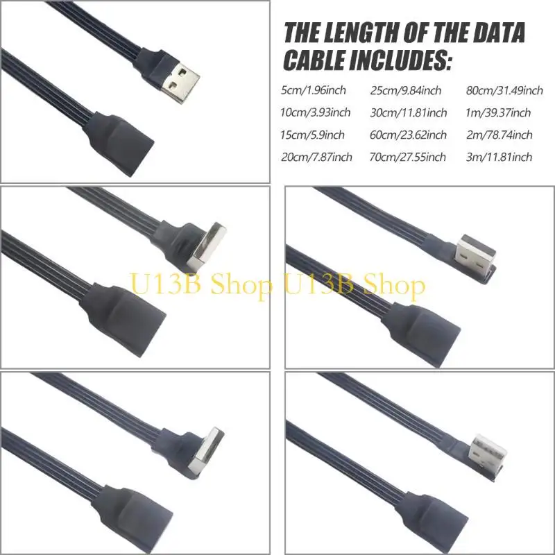 U13B 90 ° 각진 USB 2.0 확장 케이블 수컷에서 여성에서 랩톱 USB 플래시 드라이브의 충전 및 데이터 전송 지원