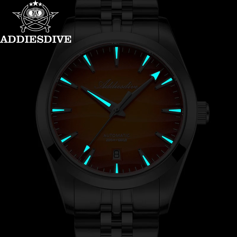 ADDIESDIVE AD2540 Mens Automatic Mechanical Watch 39mm Sapphire Glass 200M Waterproof BGW9 Luminous Steel Diver view 6