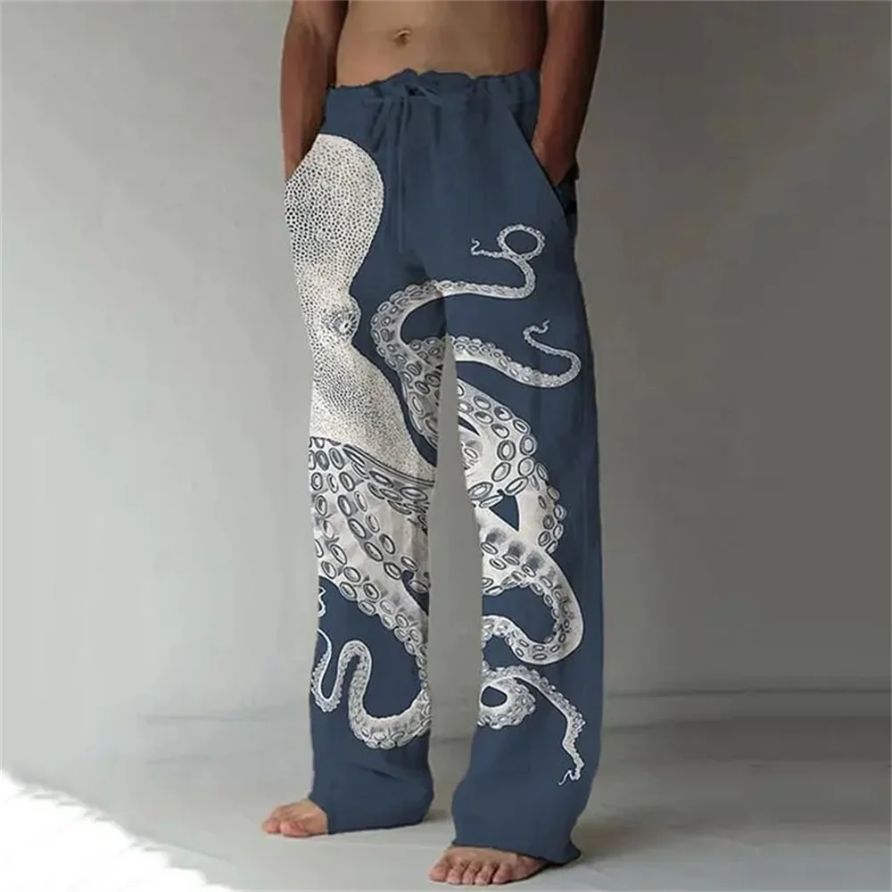 Stylish And Comfortable Everyday Beach Pants Octopus Pattern 3D Printed Casual Plus Size Men's Casual Pants Summer