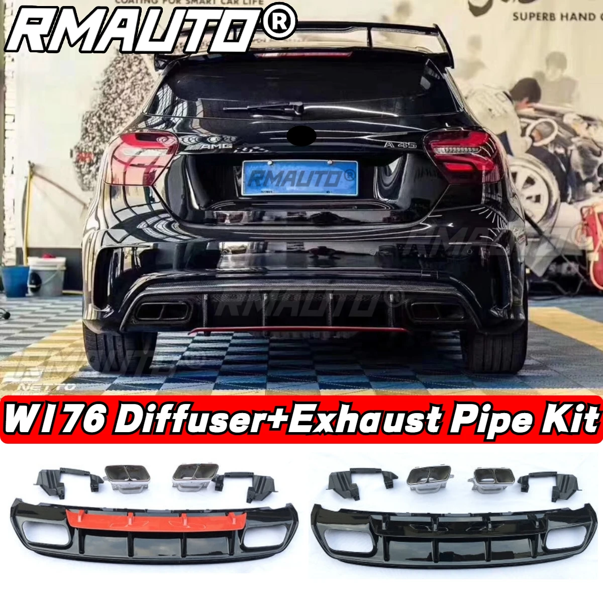 

RMAUTO W176 Rear Bumper Diffuser Splitter Lip Spoiler Exhaust Pipe A45 AMG Body Kit For Mercedes Benz W176 2013-2018 Accessories