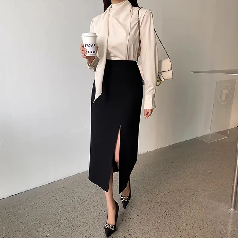 Split-Anzug-Hüftrock für Damen, Frühling und Sommer, neuer Temperamentrock mit hoher Taille, kleiner Mann, ganz breit und leicht elastisch, schlank
