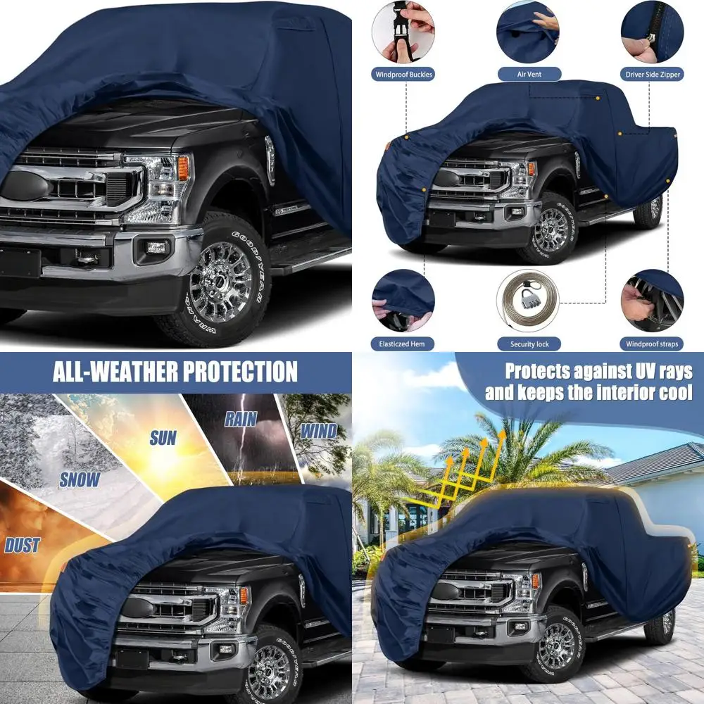 

Heavy-Duty Polyester Truck Cover for Ford F-Series, Chevy Silverado, Dodge Ram Crew Cab 6.5 ft - Waterproof, Zippered Door, Snow