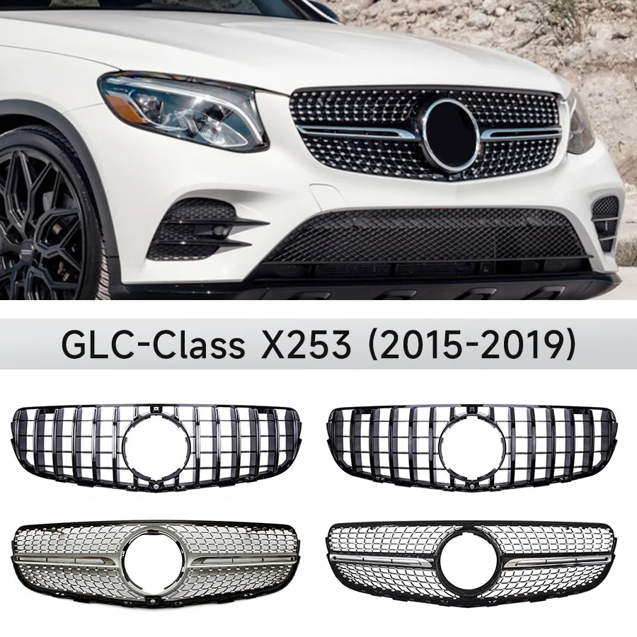 Car Black GT Diamond Grille for Mercedes Benz GLC-Class X253 2015 2016 2017 2018 2019