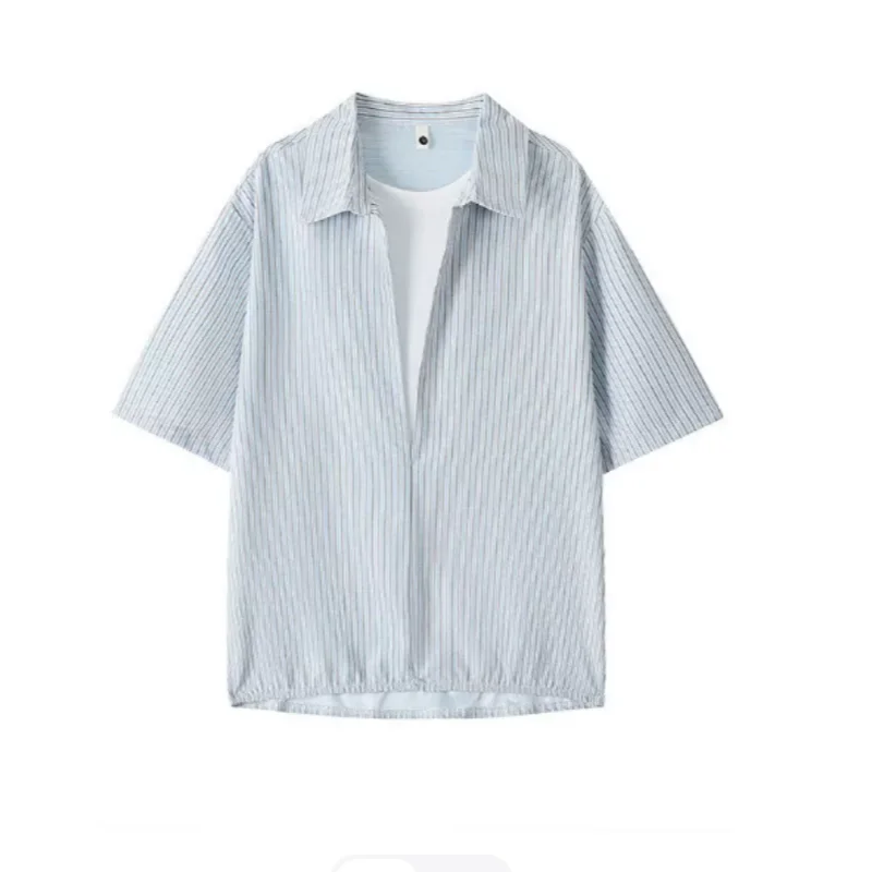 CHAOKU Old Money Wind Fake Two-Part Connected Deep V Neck Short-Sleeved T-Shirt Men's Summer New Style Loose Couple Trendy Casua