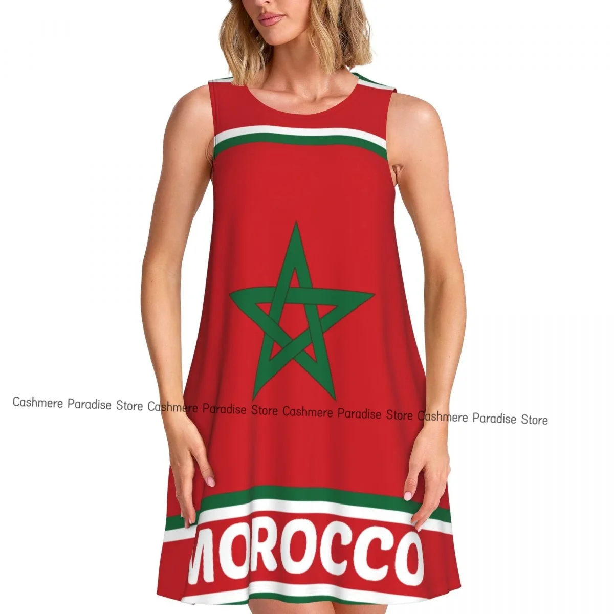 Robes d'été pour femmes, t-shirt de plage, sans manches, drapeau marocain, décontracté, ample, débardeur, 2025