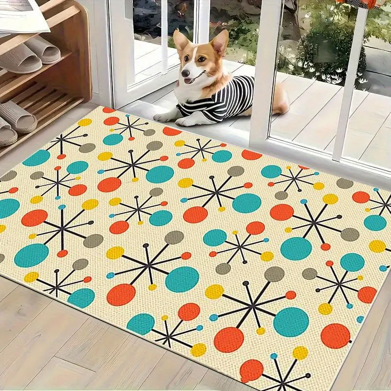 Colorful Geometric Doormat Mid Century Modern Entrance Rug Retro Pattern Floor Mat Washable Non Slip Decor