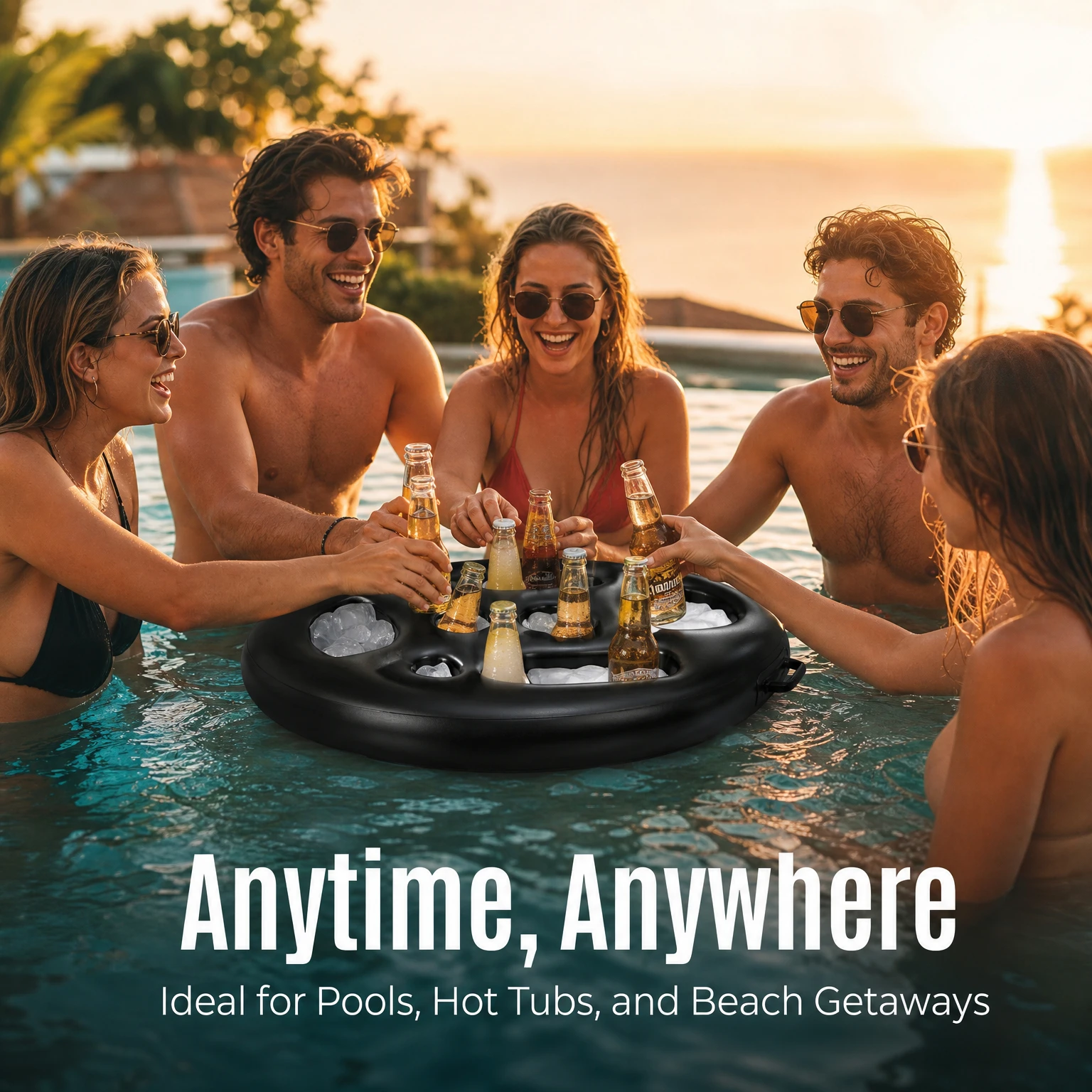 Inflatable Floating Bar Tray Pool Float with Ice Bucket Large Capacity for Beach Lake Water Party