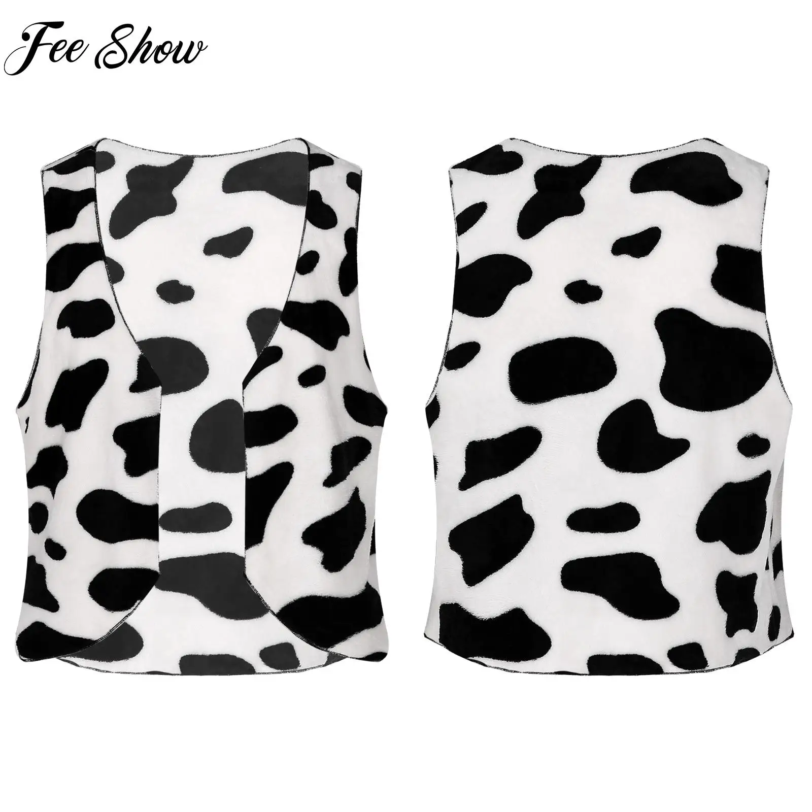 

Adults Mens Cow Print Vests Cowboy Cosplay Costumes Flannel Open Front V Neck Sleeveless Vest Waistcoat for Halloween Festival