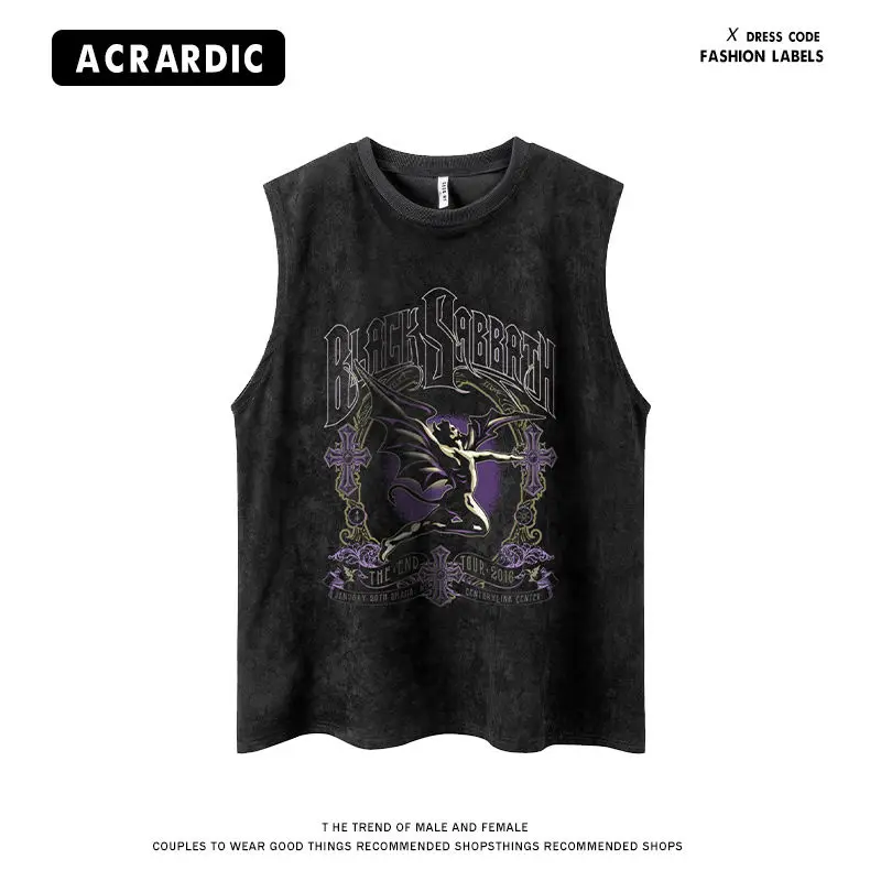 

2024 Summer European and American Portrait Sleeveless Vest for Men and Women Streets American Loose Suede Kam Shoulder Vest