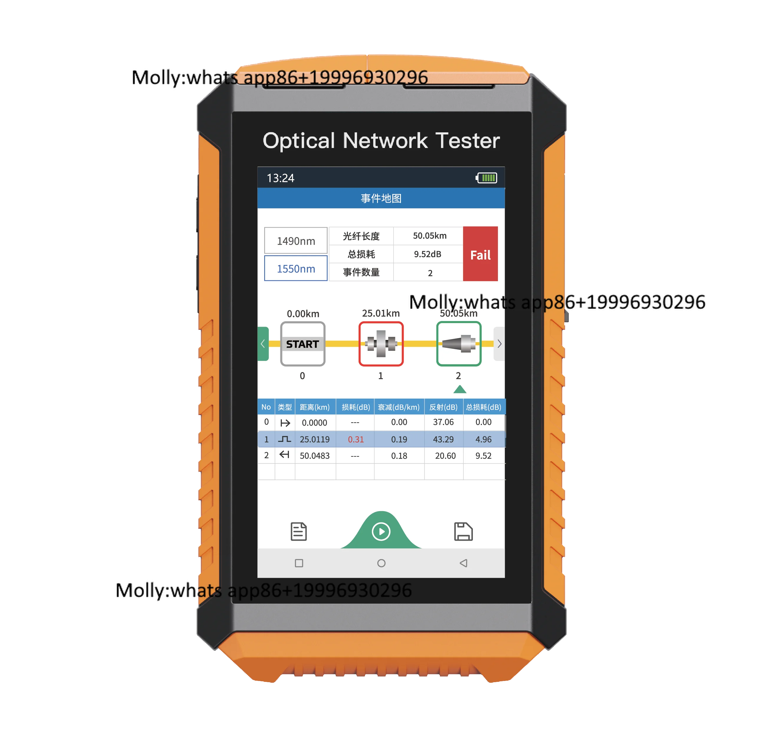 Smart OTDR Fiber Optical Reflectometer 1310/1550nm SC PC Connector Touch Screen Fiber Tester OPM VFL LS Event Map