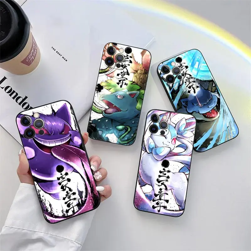 Pokemon Gengar Sylveon Anime Phone Case for iPhone 11 15 Pro Max Case Coque 14 Plus 13 Pro 12 Mini 11 X XR 7 8 SE TPU Soft Cover