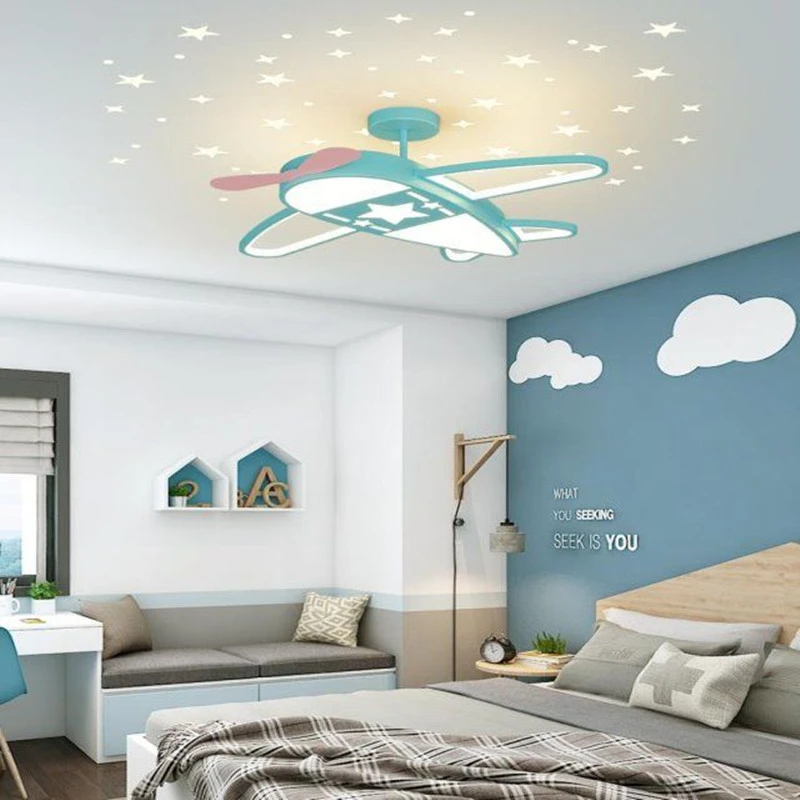 

Airplane Lamp Starry Night Ceiling Light Blue Dimmable Aircraft Chandelier Children Girl Boy Room Bedroom Study Led Chamb