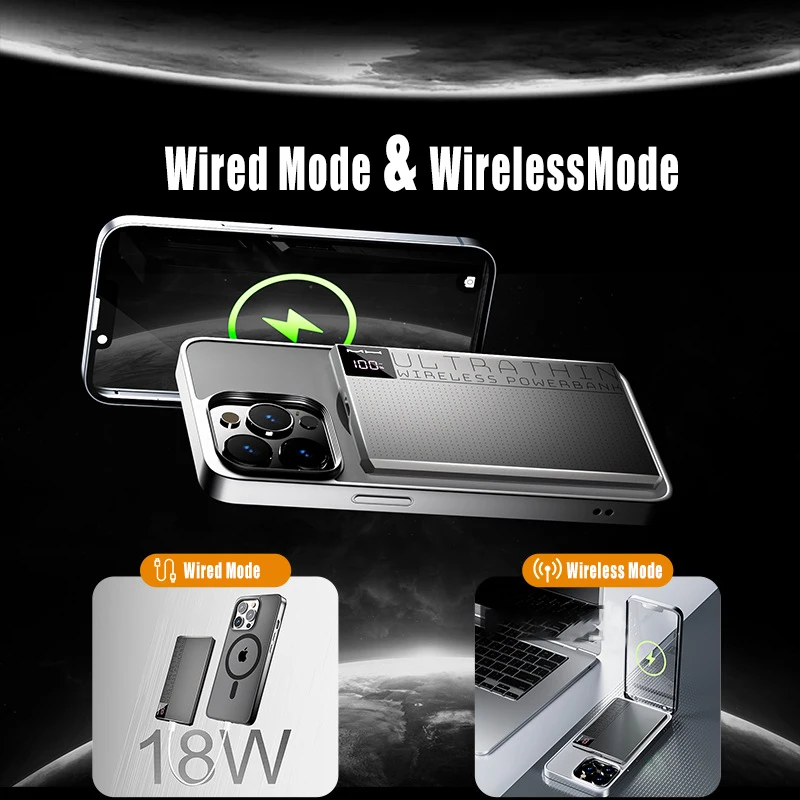 5000mAh Slim Magnetic Wireless Power Bank PD20W Fast Charging Portable Powerbank External Spare Battery For iPhone Samsung