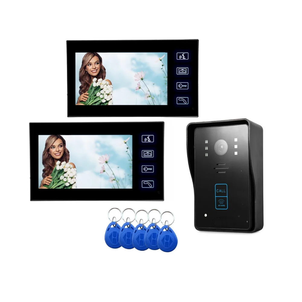 

7-дюймовый видеодверной звонок для домашней безопасности, идентификационные карты, контроль доступа, сенсорная клавиша, ИК-камера, видеодомофон, система видеодомофона