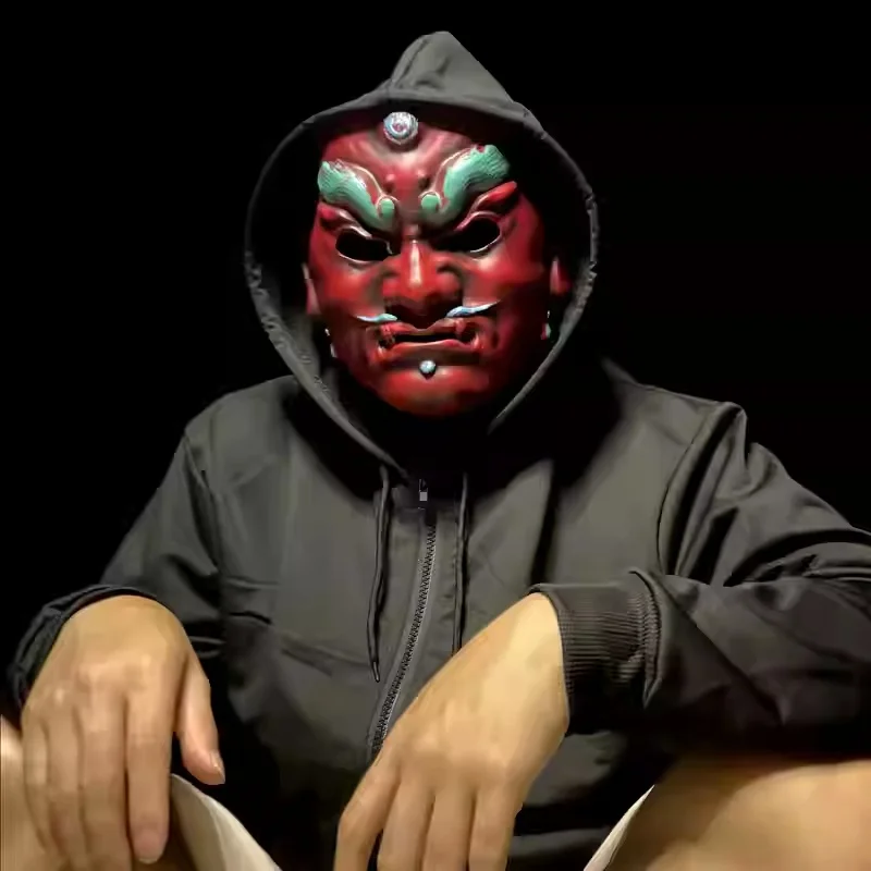 Maschera in Resina Antica Prajna Oni per Uomo, Costume da Demone Horror, Accessorio per Cosplay, Maschera per Feste e Spettacoli