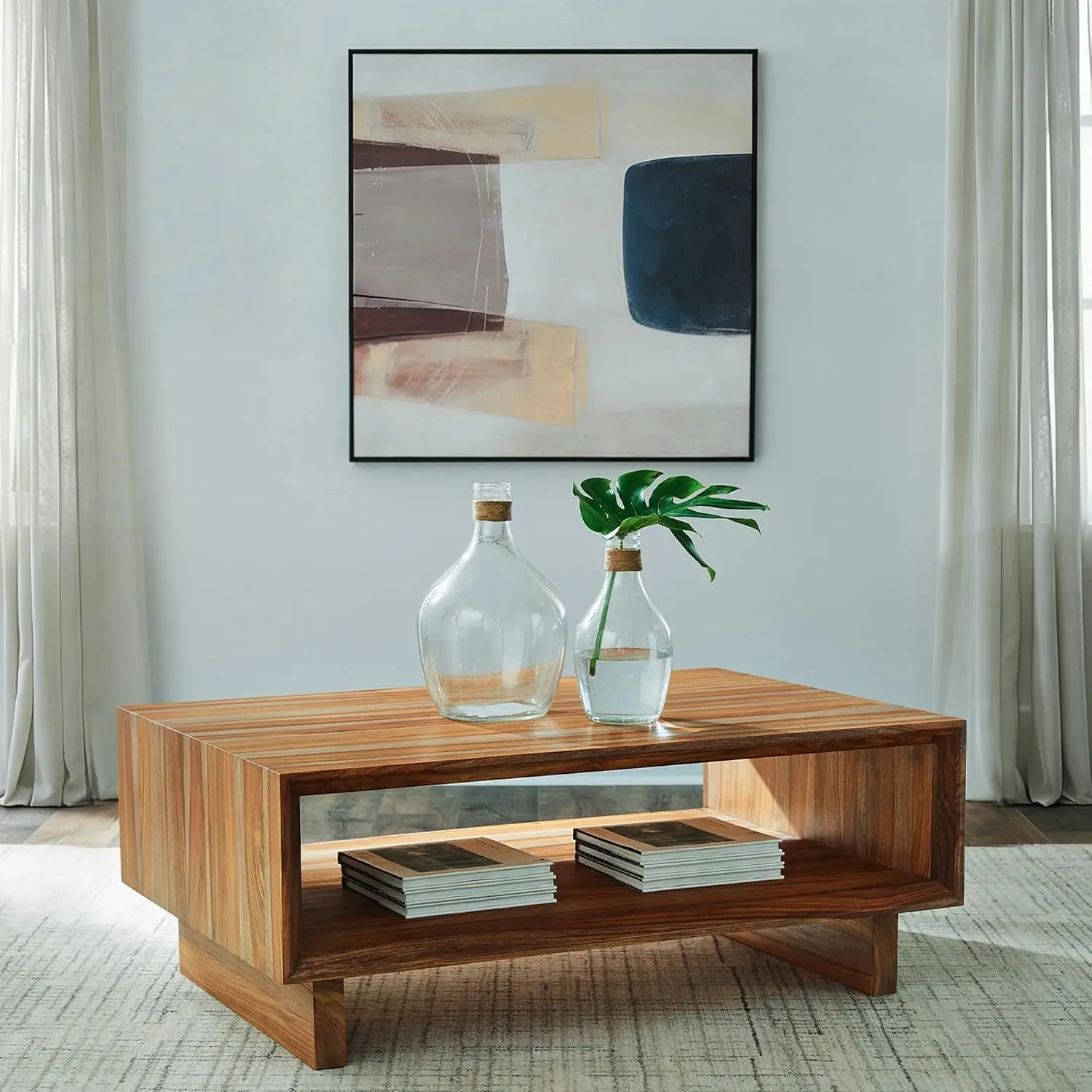 Rustic Coffee Table with Open Lower Shelf Light Brown, Customized