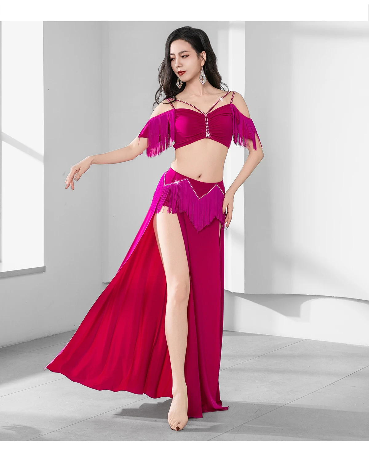 New Belly Dance Performance Costume for Women's Advanced Diamond Tassel Set Adult Women's Oriental Dancing Training Clothes