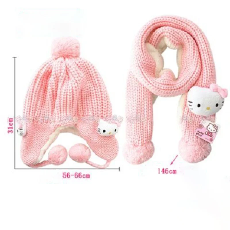 Hello Kitty New Cute Cartoon Knitted Neckerchief Xmas Present Children's Girls Fresh Sweet Hat  Scarf- Perfect Gift for All Ages