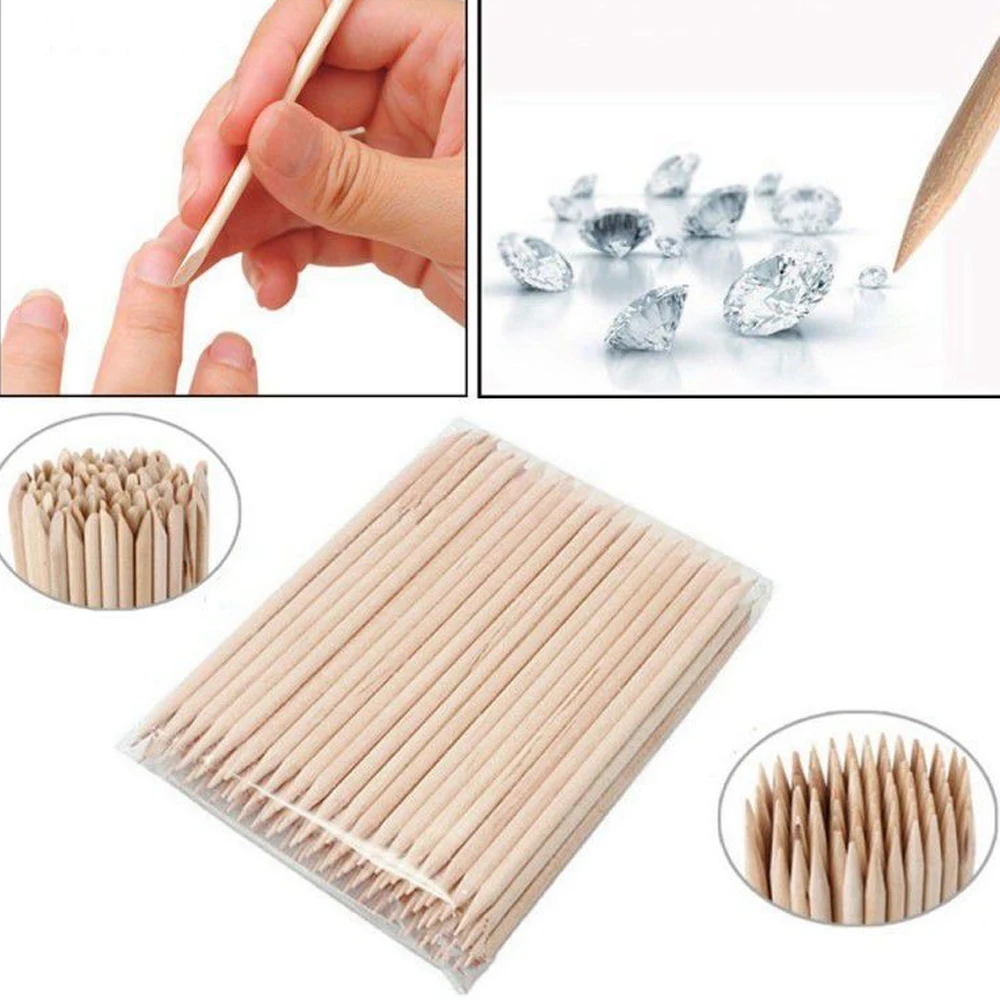 100PCS Nail Art Orange Wood Sticks Cuticle Pusher Remover Manicure Pedicure Tool 110mm Natural Stick for Manicure