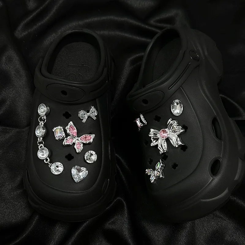 Clogs Shoes DIY Accessories Pink Diamond Bow Decorative Buckle 3D Shoe Charms Removable Shoe Buckle Eva Mules Upper Accessories