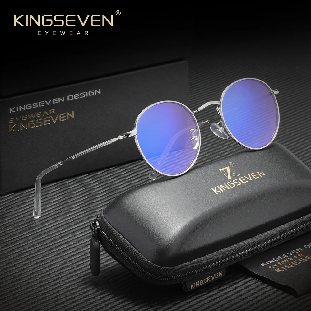 

KINGSEVEN Trendy Anti Blue Light Glasses Optical Lens Men Women Round Frame Blue Light Blocking Eyewear
