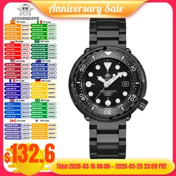 ADDIESDIVE Men's Black Tuna Case Watch Sapphire Glass Ceramic Bezel 300m Water Resistance Luminous Dial NH35 Automatic Watches